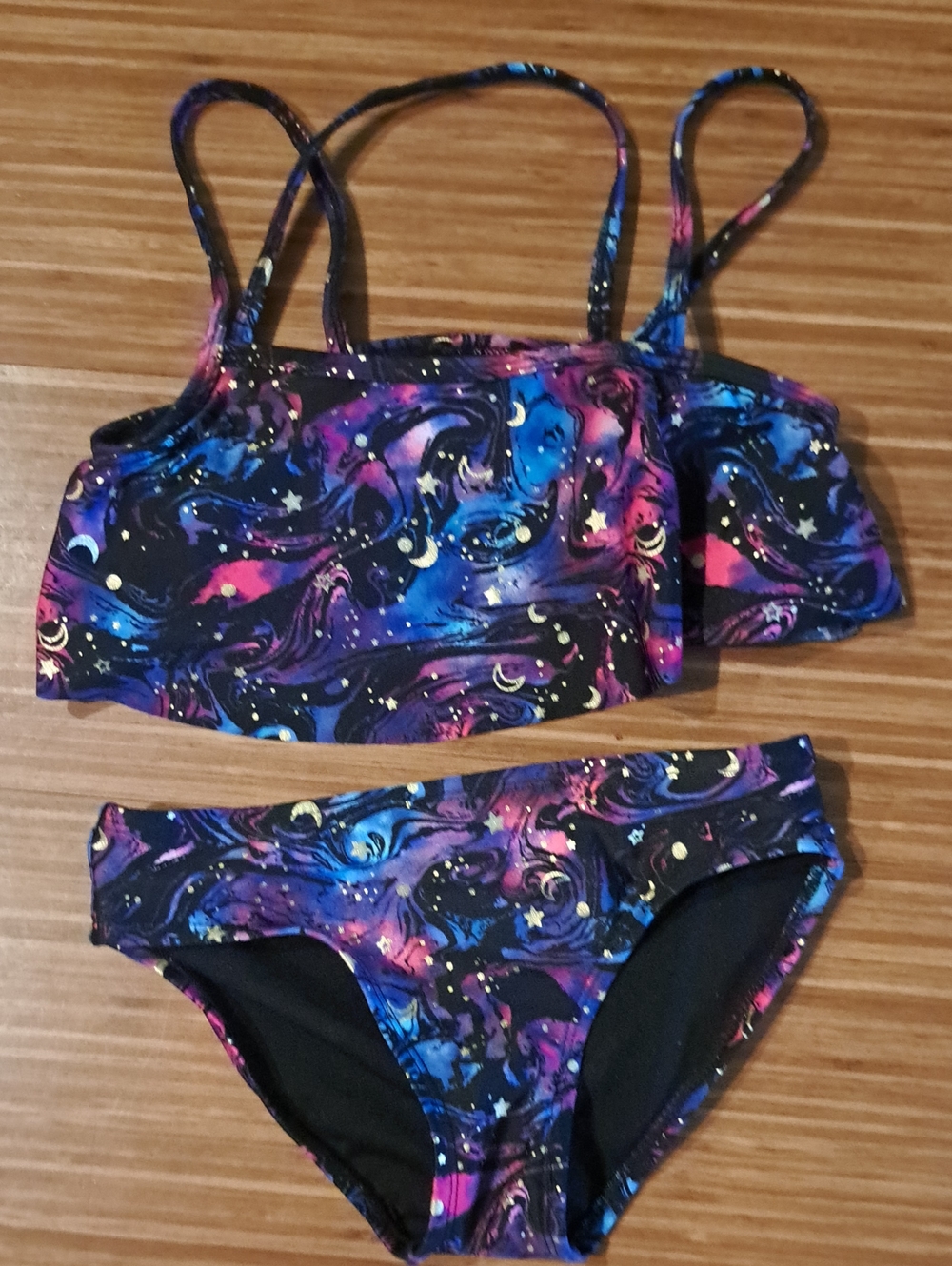 Two-Piece Swimsuit in Galaxy Print - Black, Blue & Purple 7 8 Medium